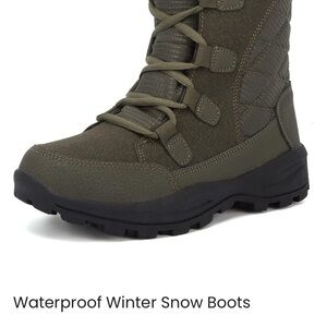 Women's Lace Up Waterproof Winter Boots - Olive Green